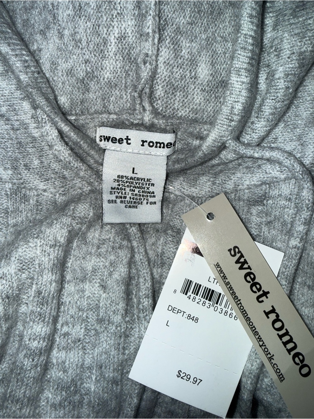 Sweet Romeo Gray Ribbed Hooded Pullover - Picture 2 of 5